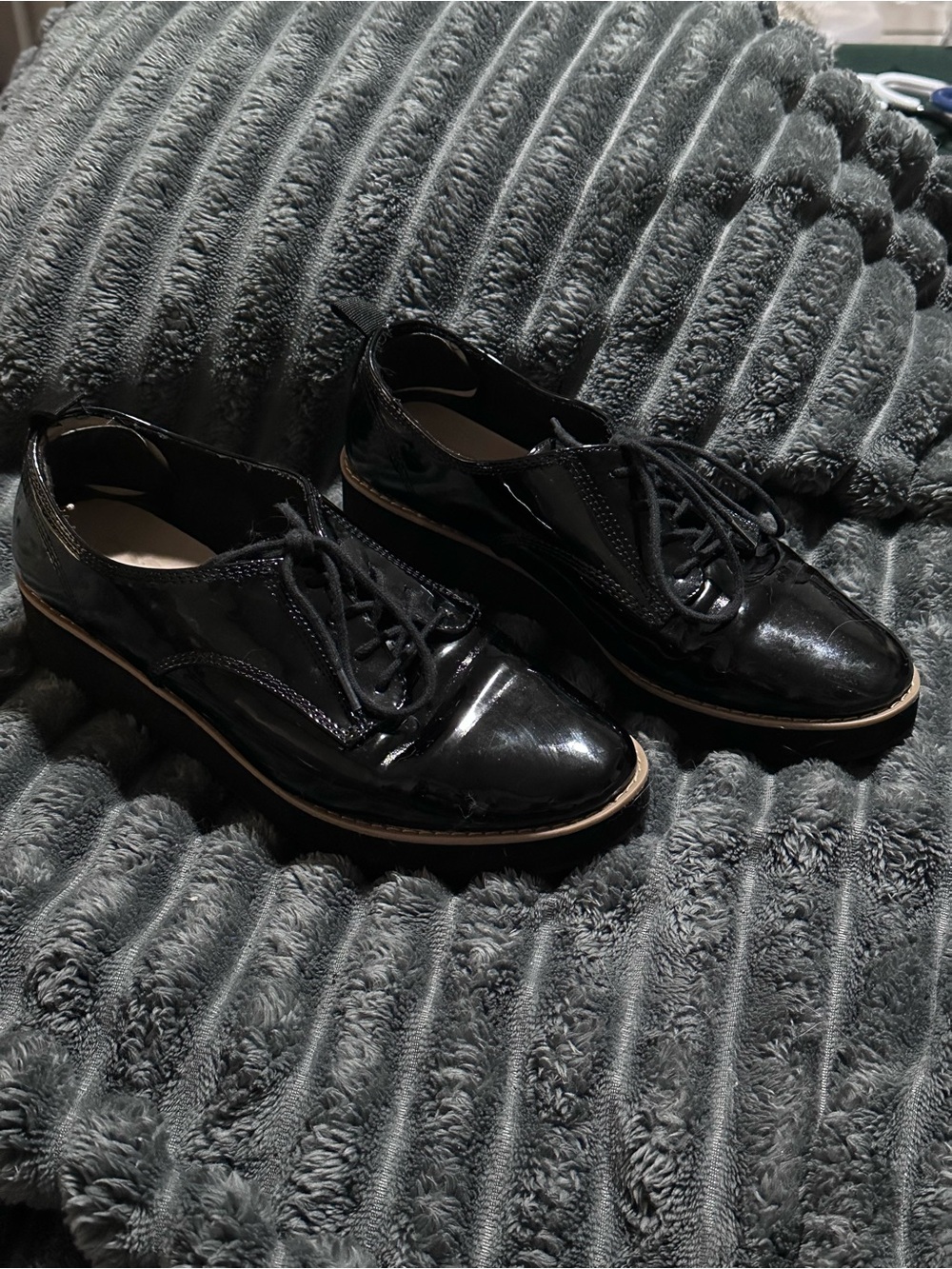 Mix No. 6 Black Patent Leather Lace-Up Derbys with Tan Welt